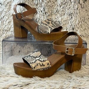 ANTHROPOLOGIE Seychelles Jump For Joy Platform Sandal Beige Python Italy‎ 7